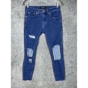 Pacsun Jeans Mens Size 28x30 Blue Skinniest Skinny‎ Distressed Holes Raw Hem